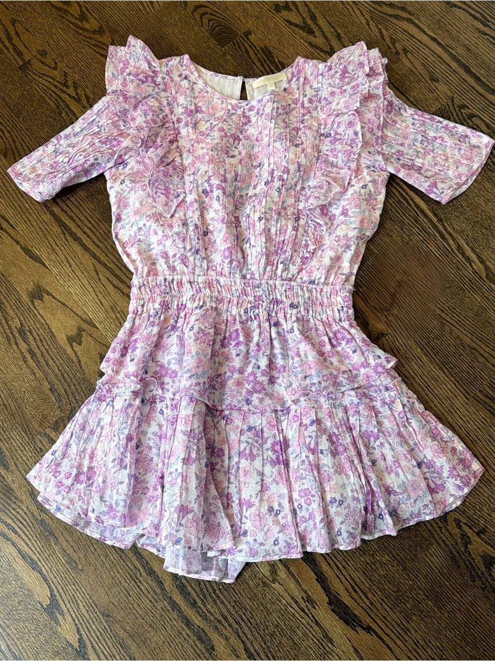 LoveShackFancy Lilac Floral Ruffle Mini Dress